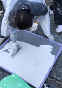 漆喰塗り方のサンプル作成中